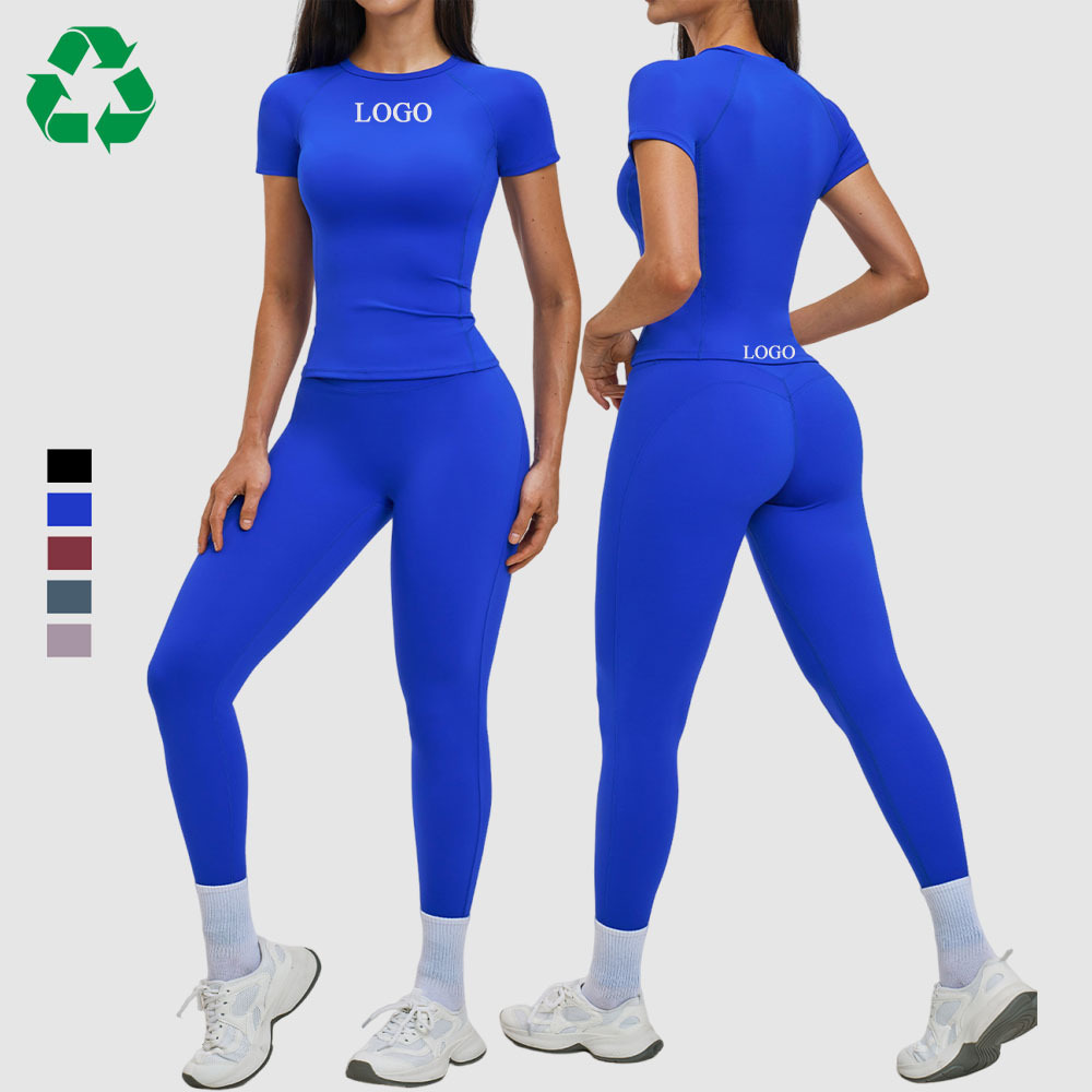 Custom Eco-Friendly Recycled 4-Way Stretch Slim Fit Gym Tshirts Yoga Tops Squat-Proof Fitness Pants Butt Lift Yoga Leggings Set
