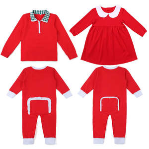 الأكثر مبيعًا ملابس أطفال أحادية اللون كلاسيكية للكريسماس بيجامات متطابقة مع أخوة أحمر قطنية للصبيان والفتيات بسحاب - Product Image 3