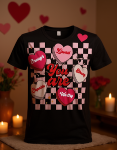 T-Shirt Unisex con Motivo a Cuori Stampato 100% Cotone Stile Primavera-Estate per San Valentino - Product Image 2