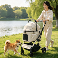 Ventes en gros de poussettes pour chiens de taille moyenne pliables en beige, OEM et ODM, fabriquées en Chine