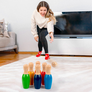 Giocattoli Montessori Set da Bowling Arcobaleno in Legno Massiccio per Bambini Sviluppa Abilità Motorie Giochi Sportivi Interattivi Genitore-Figlio per Interni - Product Image 2