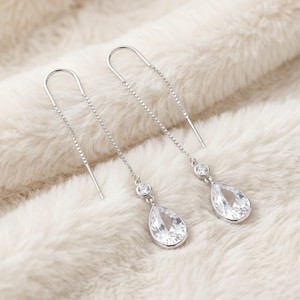 Ear Enlace Oem Odm Silver Plated Teardrop Cubic Zirconia Long <b>Threader</b> Dangle <b>Earrings</b> Women Party Jewelry Wholesale - Product Image 3