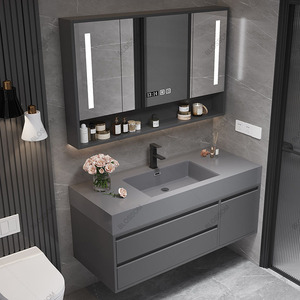 <span class=keywords><strong>Lavabo</strong></span> de baño integrado de cerámica sin costuras de lujo con luz Simple moderna, combinación de armario de baño con espejo inteligente - Product Image 3