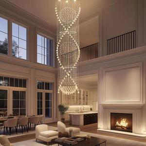 Décoration intérieure de luxe moderne GU10 LED Ampoule Loft Appartement <span class=keywords><strong>Lustre</strong></span> en cristal Long <span class=keywords><strong>Lustre</strong></span> pour haut plafond Hôtel Maison Escalier - Product Image 4