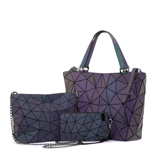 LOVEVOOK Designer Luxury Tote Hand bags Set Geometric Luminous reflective Bag Women Ladies Geometry purse and Handbags