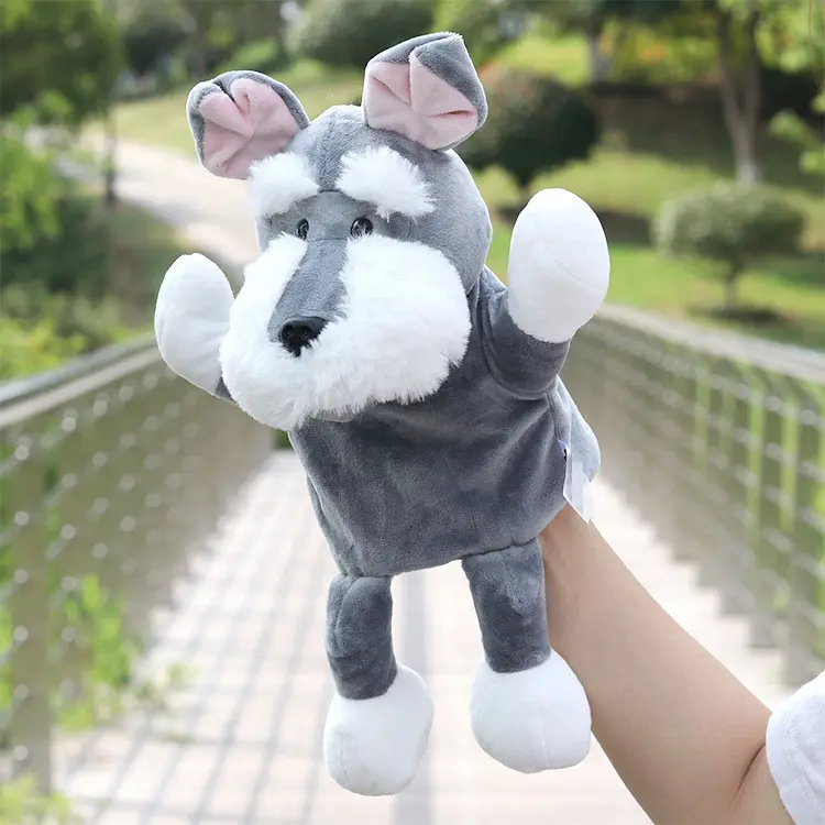 Customized family Educational story toy baby pacify doll plush animal wolf hand puppets for kids