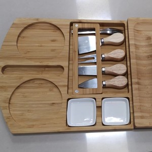 Tabla de quesos de bambú, juego de tres piezas para cortar, ecológico y duradero, incluye platos y un cuchillo, disponible en varios tamaños. - Product Image 2