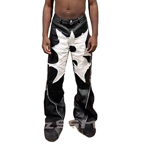ZSSM Custom <span class=keywords><strong>pantaloni</strong></span> svasati stile Street da <span class=keywords><strong>uomo</strong></span> alta finta pelle sintetica impilata con cerniera Design Patchwork - Product Image 1
