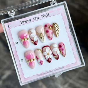 High Quality Handmade French Press On Nails Almond Coffin Shape 3D Carved Reusable False Nail Tips for Salon Party Manicure Art - Product Image 3