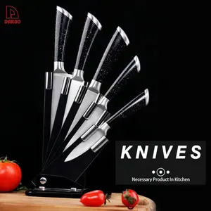 Hot Sale 430 Coated Handle Stainless Steel Knife Chef Cooking 5 Pcs chef kitchen knife set with block