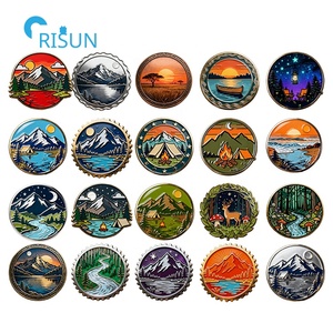 Camping Wilderness Montagnes Rivières Lacs Forêts Lever du soleil Nature Épinglettes en émail Badges Broches Épingles en émail personnalisées Nature - Product Image 1