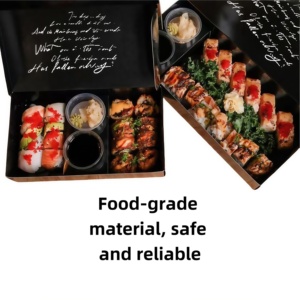 カスタム黒寿司ロールテイクアウトランチボックスソース仕切りトレイ付きパーティーフードに対応配送ボックス包装大皿ボックス - Product Image 4