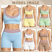 Ensemble de sport respirant 2-en-1 pour femme : soutien-gorge de sport superposé et short contrastant – Tenue de loisirs et de fitness