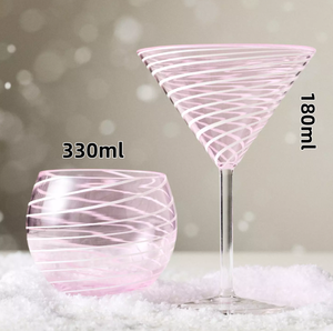 Nuovo Modello Molto Richiesto: Bicchieri in Vetro Rosa con Motivo a Spirale per Decorazione d'Interni e Regalo di Amicizia - Product Image 3