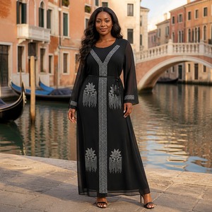 Robe <span class=keywords><strong>africaine</strong></span> musulmane élégante, kaftan en strass, abaya pour femmes, robe de fête de mariage, robe longue à manches longues, écharpe, robe Ankara - Product Image 4