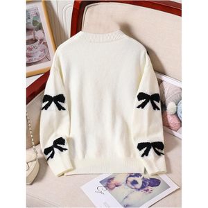FOXA Girl's <b>Bow</b> Sweater Crew Neck Long Sleeve Loose Pullover Autumn Women's Sweaters - Product Image 3