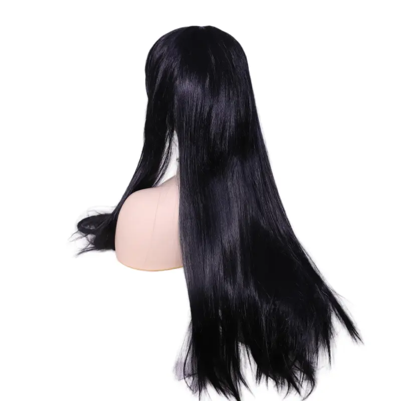 Newly High Quality Long Straight Synthetic Wigs with Bangs Black Heat Resistant Fiber Wig