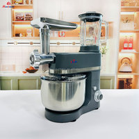 Mélangeur sur socle multifonctionnel 6 en 1 avec bol en acier inoxydable de 7.5 litres, hachoir à viande à tête inclinable de 1500W à 7 vitesses, mélangeur de jus