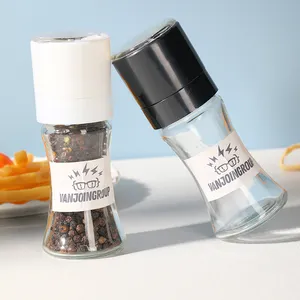 Clear 50ml Kitchen Use Coarse Salt Pepper Spice Glass Seasoning Grinder with White Black Plastic Lid