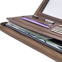 Portafolio de Cuero PU Marrón A4 con Logotipo Personalizado Moderno, Funda para Tablet de Negocios con Organizador de Carpetas de Archivos para la Escuela y Conferencias