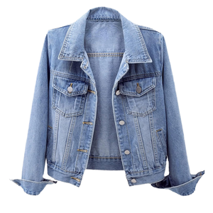 Veste en jean décontractée pour femme, style délavé, printemps automne, unie, multicolore, manches trois-quarts, coupe classique, style usé, tailles - Product Image 1