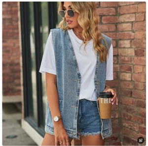 <span class=keywords><strong>Gilet</strong></span> <span class=keywords><strong>sans</strong></span> manches en denim à la mode pour femmes, veste en <span class=keywords><strong>jean</strong></span> rétro de couleur unie, <span class=keywords><strong>gilet</strong></span> avec poches amples, <span class=keywords><strong>gilet</strong></span>, vente en gros du printemps et de l'été - Product Image 2