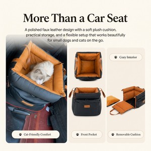 Coprisedile per <span class=keywords><strong>auto</strong></span> in pelle verde salvia con rivestimento interno color oliva pastello, in cotone di lusso moderno, con pompon in peluche color matcha, arancione e marrone chiaro - Product Image 4