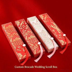 การ์ดเชิญงานแต่งงานแบบม้วนลายหรูหรา งานฝีมือประณีต ผ้าไหมปักลาย พร้อมชุดของขวัญใบรับรองการแต่งงาน สำหรับงานหมั้นและงานแต่งงาน - Product Image 6