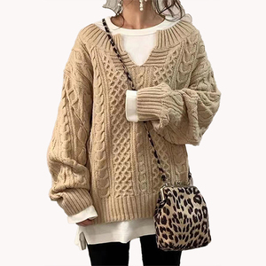 Pull ample tendance pour femmes, rayures audacieuses, design minimaliste personnalisé, style décontracté, pull à col en V - Product Image 2