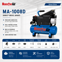Mini compresseur d'air à piston industriel compact et portable, 2HP, réservoir de 24L, haute performance, entraînement direct