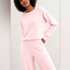 ชุดเซ็ต 2 ชิ้น เสื้อไหมพรมแขนยาวคอกลมประดับเพชรระยิบระยับลายดาวสำหรับผู้หญิง พร้อมกางเกงไหมพรมทรงหลวม แฟชั่นฤดูใบไม้ร่วง - Product Image 4