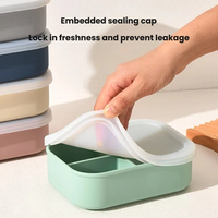 Boîte à lunch en silicone à 3 compartiments, boîte bento étanche, récipient de stockage alimentaire, récipient portable pour la préparation des repas