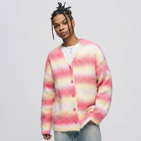 Pull en mohair tricoté pour homme, cardigan respirant à rayures, personnalisable avec logo sur le dos et le col, idéal pour l'hiver