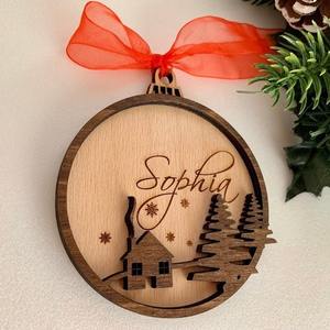 Artesanías de Navidad Decoración Madera clásica Árbol de Navidad Elk Colgante de doble capa Nombre personalizado Una pieza personalizado - Product Image 2