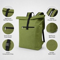 Sac à dos à enroulement personnalisé avec logo, réglable, respirant, pour l'extérieur, avec poche zippée pour un accès rapide, unisexe, pour les employés de bureau et les étudiants