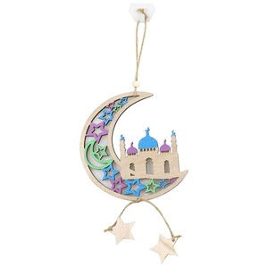 Décoration suspendue en bois en forme de lune pour le Ramadan 2026, découpée au laser, motif lune, étoile et mosquée, pour la décoration de l'Aïd Moubarak et du Ramadan, vente en gros - Product Image 5