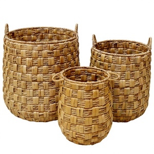 Cesta de Almacenamiento Redonda de Jacinto de Agua Tejida a Mano con Asas para Cocina, Lavandería y Baño - Product Image 1