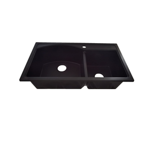 Évier de cuisine composite à double cuvette <span class=keywords><strong>en</strong></span> résine noire mate Installation de surface granuleuse au-dessus du comptoir Forme rectangulaire monotrou - Product Image 2