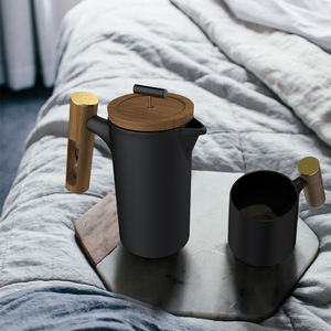 DHPO Hot-Selling Antique Céramique <span class=keywords><strong>Presse</strong></span> Française Cafetière avec Couvercle En Acier Inoxydable Original Manche En Bois pour Cadeau - Product Image 5