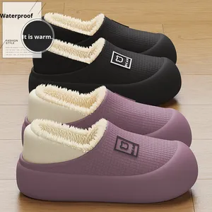 Chaussons en <span class=keywords><strong>fourrure</strong></span> respirants en coton, couvrant le talon, pour usage domestique, hiver, imperméables, chauds, antidérapants, en peluche, chaussures de maternité, semelle extérieure en EVA, bout rond - Product Image 3