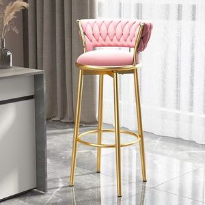 Taburete de Cocina de Lujo Nórdico, Silla Alta Moderna <span class=keywords><strong>con</strong></span> Metal Dorado, Terciopelo y Cuero, Mueble de Plástico Ajustable para Mesa - Product Image 3