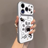 Coque de téléphone portable en peau d'agneau anti-traces de doigts avec motif patte de chat peinte pour 17 Pro Max & 16 avec support intégré