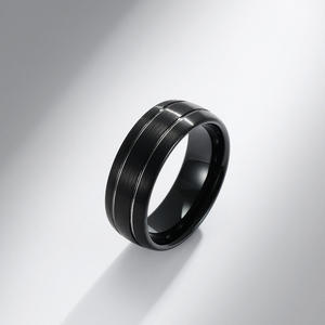 Black Tungsten Steel <b>Ring</b> 8mm Brushed Matte Double Groove Men's Wedding Band Gold Plated Index Finger Jewelry - Product Image 4