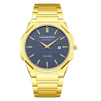 Gelang Baja Tahan Karat Dua Warna Perak Emas dengan Bezel Oktagonal, Mesin Quartz Jepang 10ATM, Gaya Bisnis Mewah
