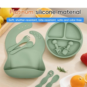 Ensemble d'alimentation pour bébé en silicone écologique 6 en 1, motif de dessin animé, sans BPA, vaisselle durable pour tout-petits pour l'alimentation autonome - Product Image 4