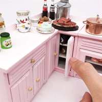 1:12 Kit Furnitur Dapur Rumah Boneka yang Dapat Dikombinasikan Secara Bebas Furnitur Miniatur Rumah Boneka Set Lemari Dapur Kayu Hadiah Anak-anak