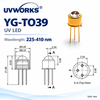 UVWORKS LED UV TO39 255nm 275nm 310nm 325nm 340nm 6° UVA UVB UVC pour instruments analytiques et polymérisation
