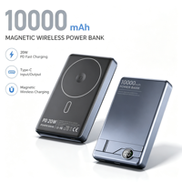 Batterie externe magnétique sans fil en promotion, 10000 mAh, charge rapide 20W, chargeur portable ultra-mince en alliage d'aluminium avec écran LED et support