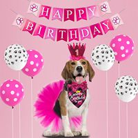 Kit de Fête d'Anniversaire pour Chien, Décorations Rose Tutu Couronne Nœud Papillon Bandana Bannière Ballons, Décorations d'Anniversaire pour Chiots Petits et Moyens Chiens
