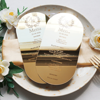 Exquisito Menú Ovalado de Acrílico Dorado con Espejo, Tarjeta de Menú Personalizada con Grabado Láser, Monograma, Texto, Decoración de Mesa para Banquete de Boda